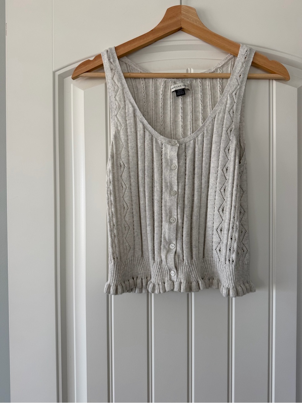 American Eagle Outfitters Light Gray Cable Knit Button-Front Tank